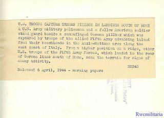 Press Photo: BEST US Troops w/ Captured Camo German Pillbox; ANZIO,  Italy 1944 3