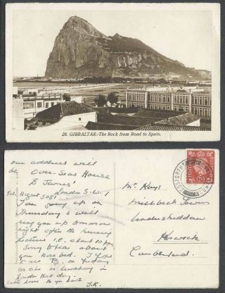 Gibraltar Kg6 1d 1939 Old Postcard The Rock From Road To Spain Panorama No.  28