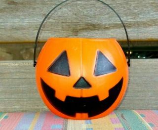 Halloween Small Blow Mold Plastic Jack - O - Lantern Treat Bucket Pail