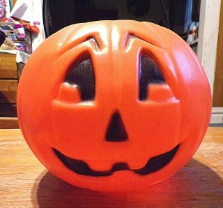 Vintage Plastic Blow Mold Halloween Candy Bucket Jack O Lantern Pumpkin
