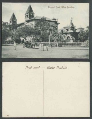 India Old Postcard General Post Office Bombay Gpo Statue Street Scene Horse Cart