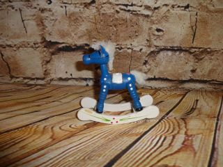 Vintage Wooden Wood Rocking Horse Blue White Tree Ornament Holiday Decoration