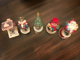 Set Of 5 Mr.  Christmas Music Box Porcelain Ornaments