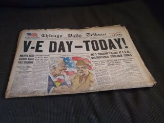 Chicago Daily Tribune Newspaper May 8 1945 Wwii V - E Day Victory Over Europe 2