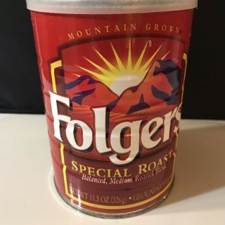 Vintage Folgers Empty Coffee Can Tin 11.  5 Oz Special Roast Red