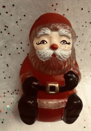 Vtg - Sitting Santa Claus 5”piggy Bank Saving - Xmas Figure - Painted Red Hard Plastic