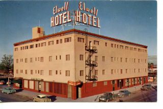Hotel Elwell - Old Cars - Downtown Las Vegas - Nevada - Vintage Advertising Postcard