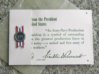 Vintage Ww2 Army - Navy Production Award Pin On Card