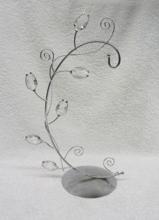 Metal Ornament Or Photo Display Stand Silver Tone Clear Acrylic Flowers Leaves