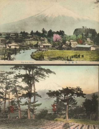 Japan 2 X Old Postcards C1909 - Views Of Mount Fuji From Omiya & Kashiwabara