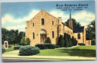 Oklahoma Ok Ponca City First Lutheran Church 4th&liberty Old Vintage Postcard B5