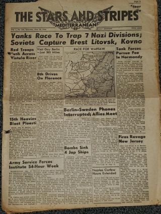 Wwii Stars And Stripes Newspaper July 29,  1944 Red Troops Cross Vistula River