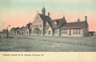 Decatur - Illinois Central Railroad Station Depot - Old Postcard View
