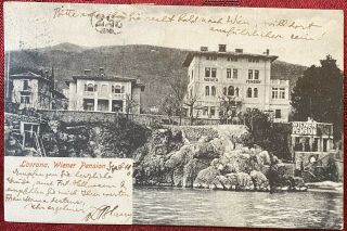 Lovrana Austria Wiener Pension Hotel Segnatasse Stamp Old Postcard View