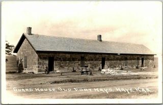 Hays Kansas Rppc Real Photo Postcard " Guard House,  Old Fort Hays " C1940s
