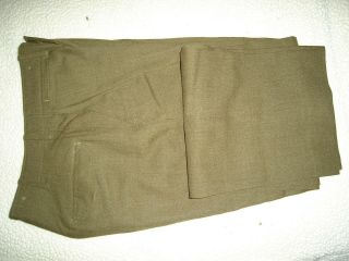 Korean War Era Us Army Military Pants Wool Trousers Olive Green Button Fly 29x33