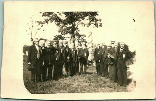 1910s Rppc Real Photo Postcard " Foresters " Group Of Old Men At Monument "