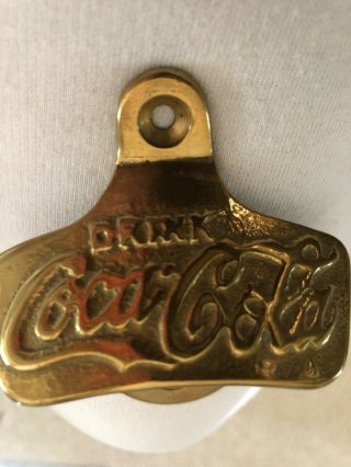 Antique Brass Coca Cola Bottle Opener 2 1/2 " Wide 3 1/4 " High About 1 " Deep