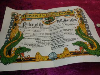 Ww2 Era 1946 Domain Of The Golden Dragon Ruler Of 180th Meridian Certificate