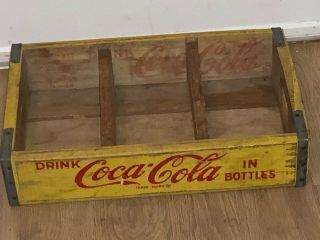 Vintage Coke Drink Coca Cola In Bottles Wooden Crate Yellow 1967 Durabilt