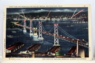 California Ca San Francisco Oakland Bay Bridge Night Postcard Old Vintage Card