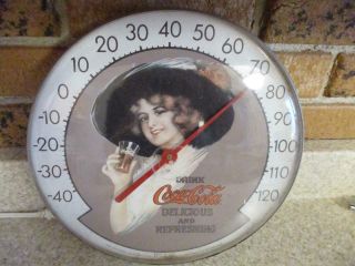 Usa Vtg Coca Cola Calendar Girl Delicious Refreshing Thermometer Ohio Jumbo Dial