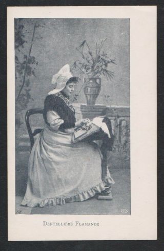 Flanders Belgium - Bobbin Lace Maker Woman - Old Postcard