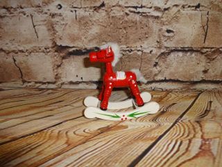 Vintage Wooden Wood Rocking Horse Red & White Tree Ornament Holiday Decoration