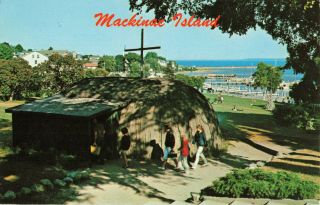 Postcard Missionary Bark Chapel Old Fort Mackinac Island Michigan