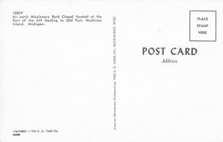 Postcard Missionary Bark Chapel Old Fort Mackinac Island Michigan 2