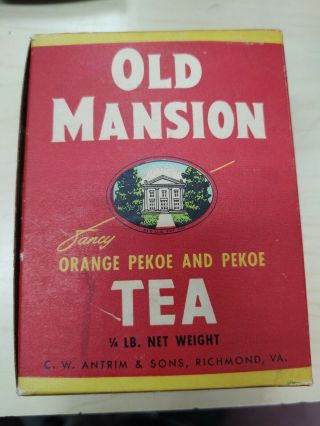 Vintage Old Mansion Fancy Orange Pekoe Tea Box,