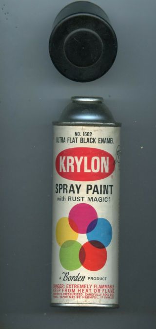 1966 Krylon Script Spray Paint Can 1602 Ultra Flat Black Enamel