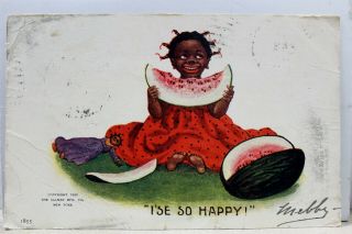 Comic Cartoon I Am So Happy Watermelon African American Child Postcard Old View