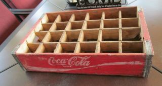 Vintage Red Wood Coca - Cola Coke Soda Crate 24 Pocket Glass Bottles 10 Or 6.  5 Oz