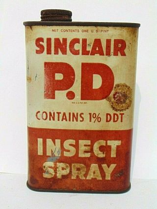 Vintage Sinclair Oil Advertising Tin Can Sinclair P.  D.  1 Ddt Insect Spray $9.  95