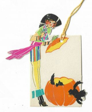 Buzza Art Deco Die Cut Halloween Bridge Lady Pirate Tally Cats In Pumpkin T - 2070