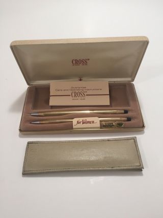 Vtg Cross 1/20 10 K Gold Filled Pen And Lead Pencil Set With Case,  Instructions