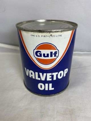 Vintage Gulf Valvetop Oil Full Metal Can With Old Logo