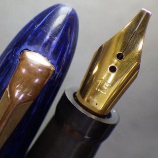 Mabie Todd " Swan " Leverless Gold Marble Blue Twist Fill Fountain Pen 1.  5 Nib