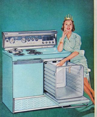 1958 Frigidaire Pull N Oven Range Turquoise Mcm Vtg Print Ad 9x12