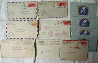 Eleven Wwii Letters & V Mail To Home Please Examine Photos For More Details.