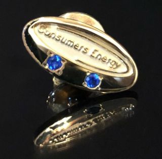 Consumers Energy Service Award 10k Gold Blue Stone Tie Tack Lapel Pin Vintage