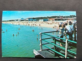 Maine 70s Chrome Card 3 1/2 " X 5 1/2 " Old Orchard Beach View From Pier