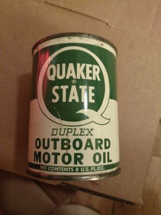 Vintage Quaker State Duplex Outboard Motor Oil 8 Oz.  Can Half Pint Nos