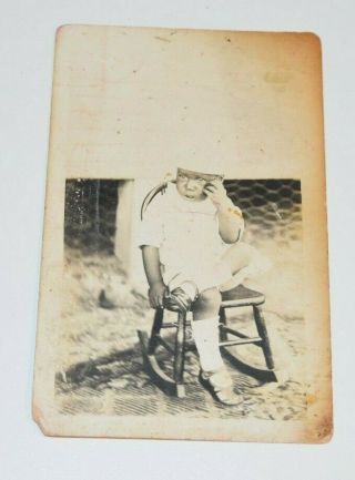 Old Undivided Back Postcard Rppc Black Americana Toddler Boy In Rocking Chair