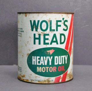 Wolfs Head Heavy Duty Motor Oil 1 Gallon Can Empty Vintage Petroliana