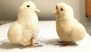 Two Chicks,  With Orange Wire Feet Japan.  1930s.  So Very Cute