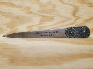 Vintage Brass Copper Letter Opener Athey Truss Wheel Co.  Chicago Usa Ww2 Tank