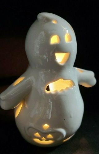 Ceramic Ghost Jack - O - Lantern Bat Cut Out Tea Light Votive Holder Fall Halloween