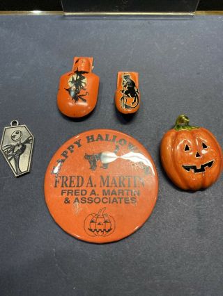 5 Antiqe Halloween Pins Clacklers Pumkin And Trinklet